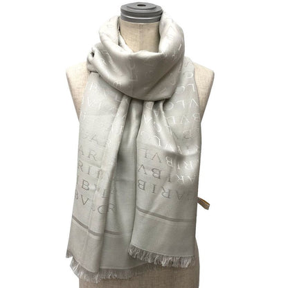 Bvlgari Logo Mania Shawl Silk Wool Silver Gray Scarf — view 2