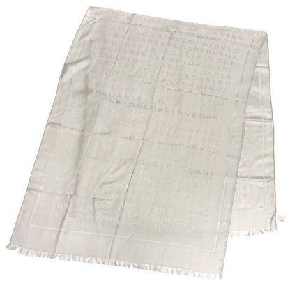 Bvlgari Logo Mania Shawl Silk Wool Silver Gray Scarf