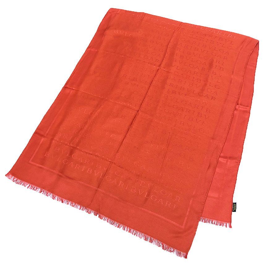 Bvlgari Logo Mania Shawl Silk Wool Orange Scarf