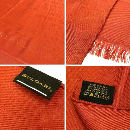 Bvlgari Logo Mania Shawl Silk Wool Orange Scarf — view 3