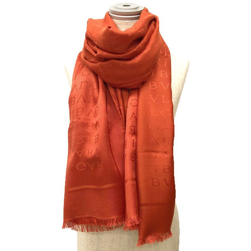 Bvlgari Logo Mania Shawl Silk Wool Orange Scarf — view 2