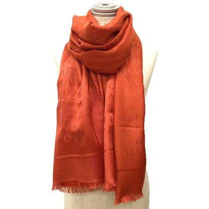 Bvlgari Logo Mania Shawl Silk Wool Orange Scarf — view 2