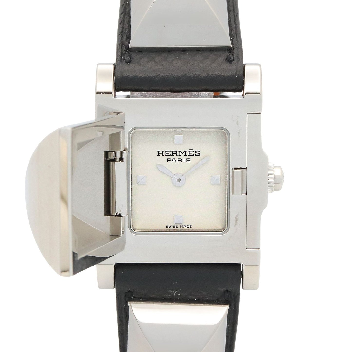 Hermes Watch Medall Silver Stainless Steel Leather