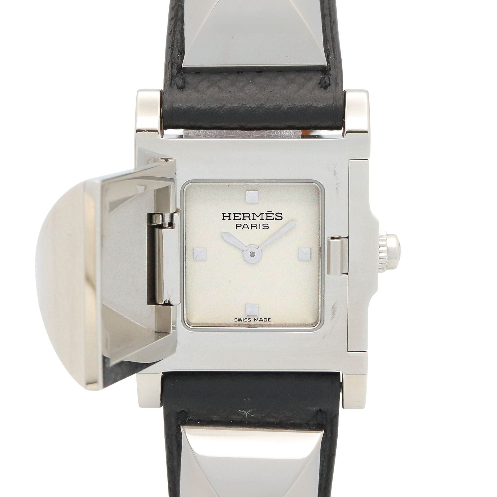Hermes Watch Medall Silver Stainless Steel Leather