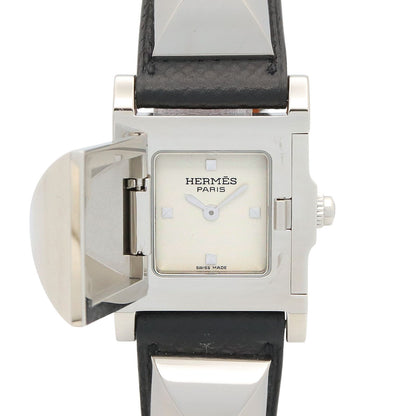 Hermes Watch Medall Silver Stainless Steel Leather