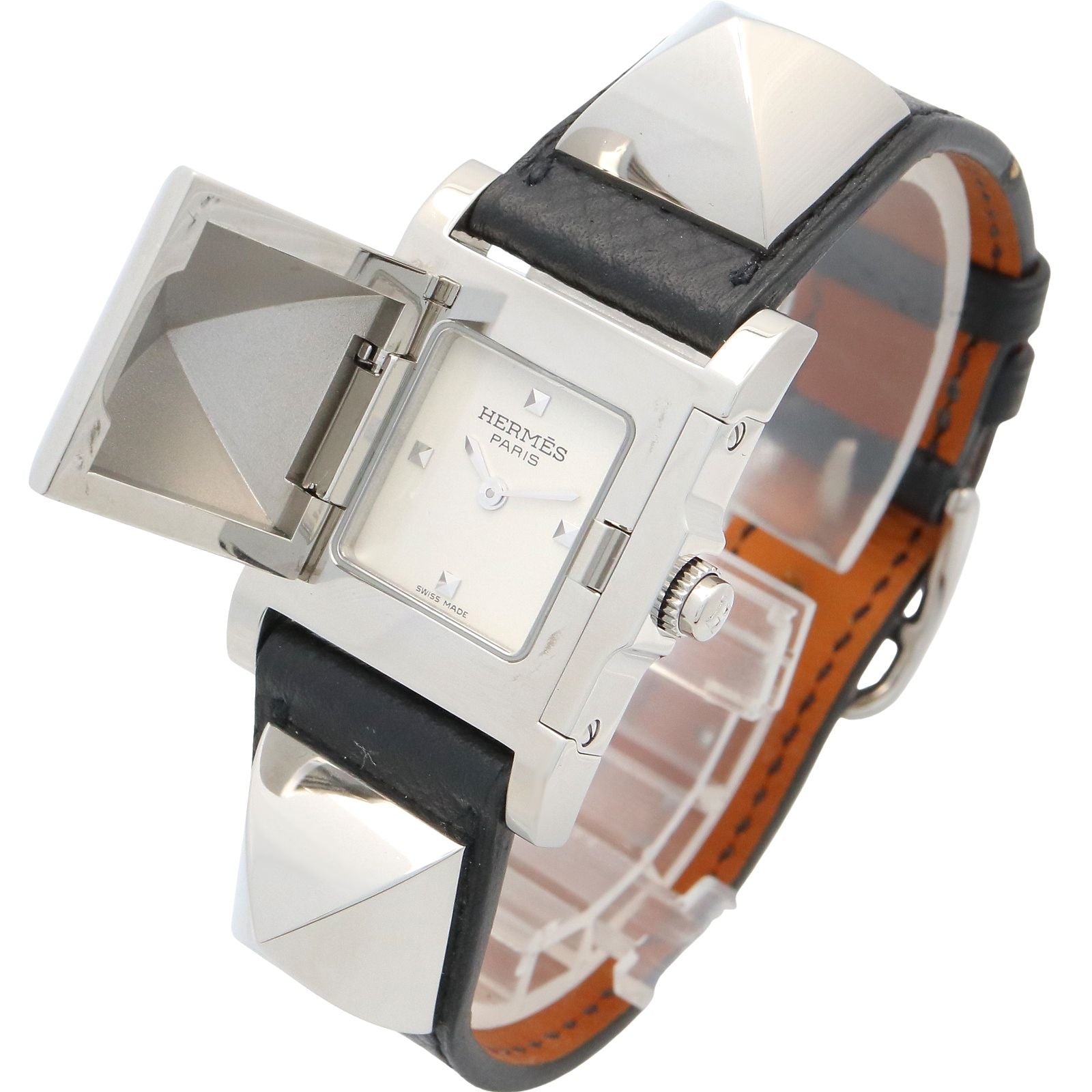 Hermes Watch Medall Silver Stainless Steel Leather — view 3