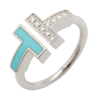 Tiffany & Co Ring T Wire Turquoise Diamond 18k White Gold