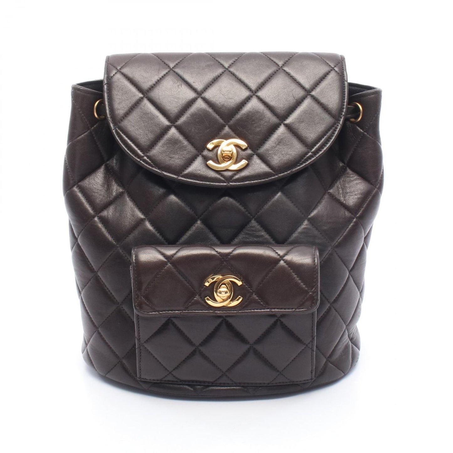 Chanel Backpack Quilted Black Lambskin Double Turnlock Chain