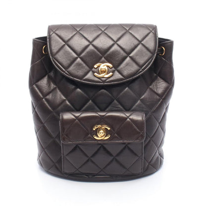 Chanel Backpack Quilted Black Lambskin Double Turnlock Chain