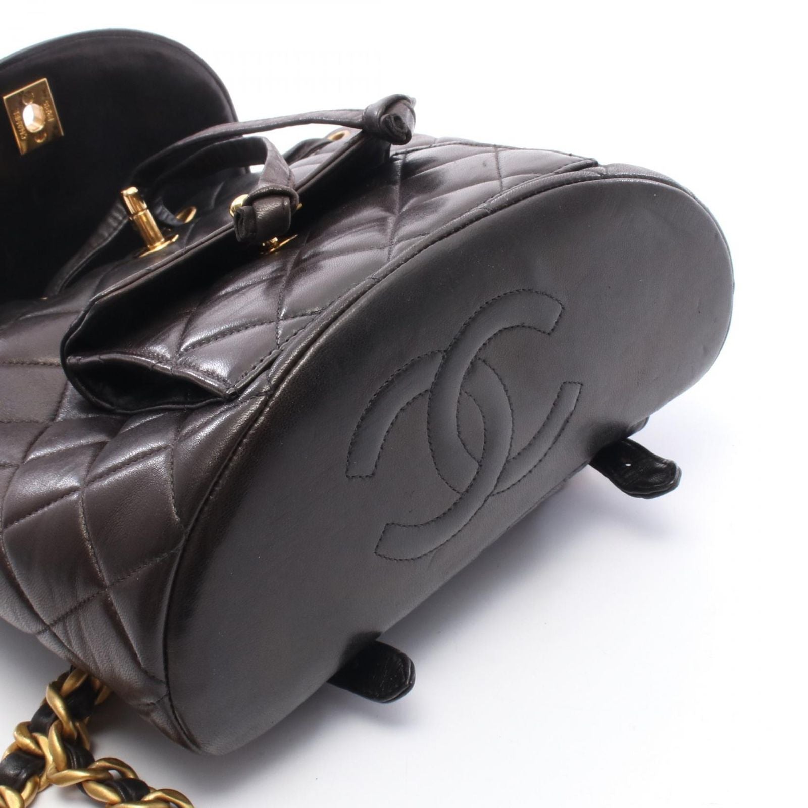Chanel Backpack Quilted Black Lambskin Double Turnlock Chain — view 7