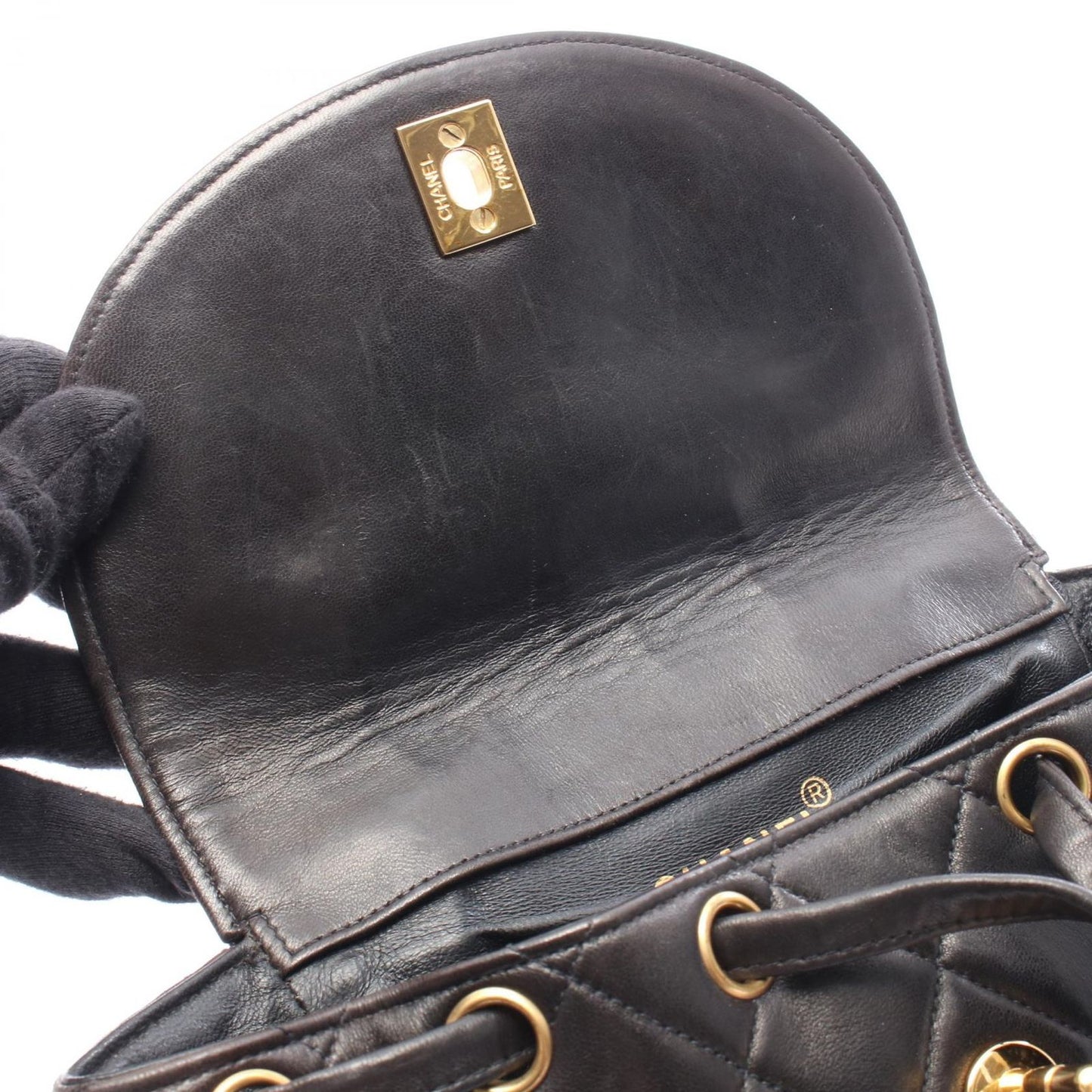 Chanel Backpack Quilted Black Lambskin Double Turnlock Chain — view 6