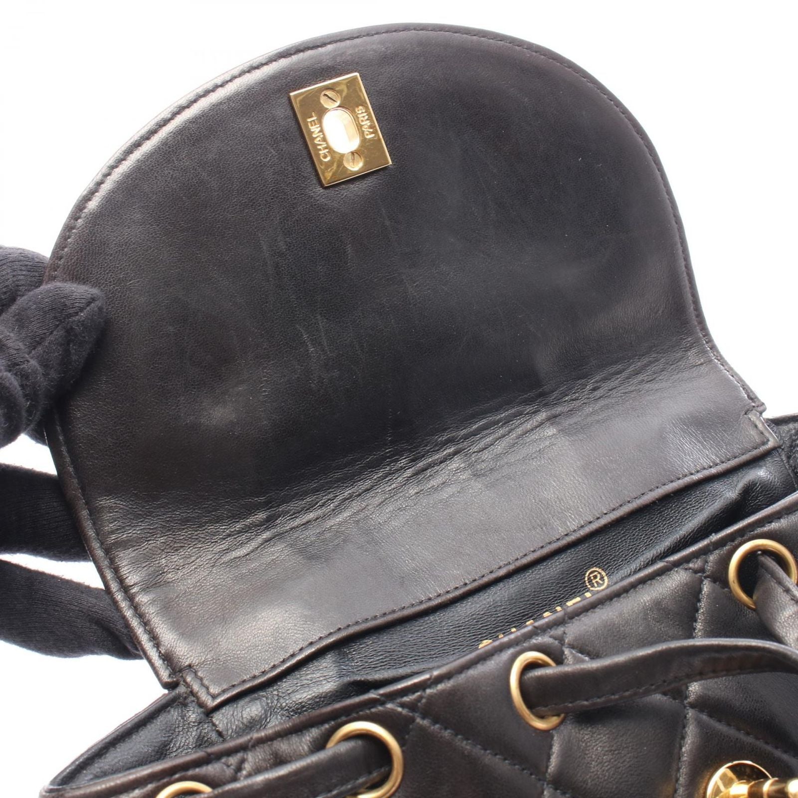 Chanel Backpack Quilted Black Lambskin Double Turnlock Chain — view 6