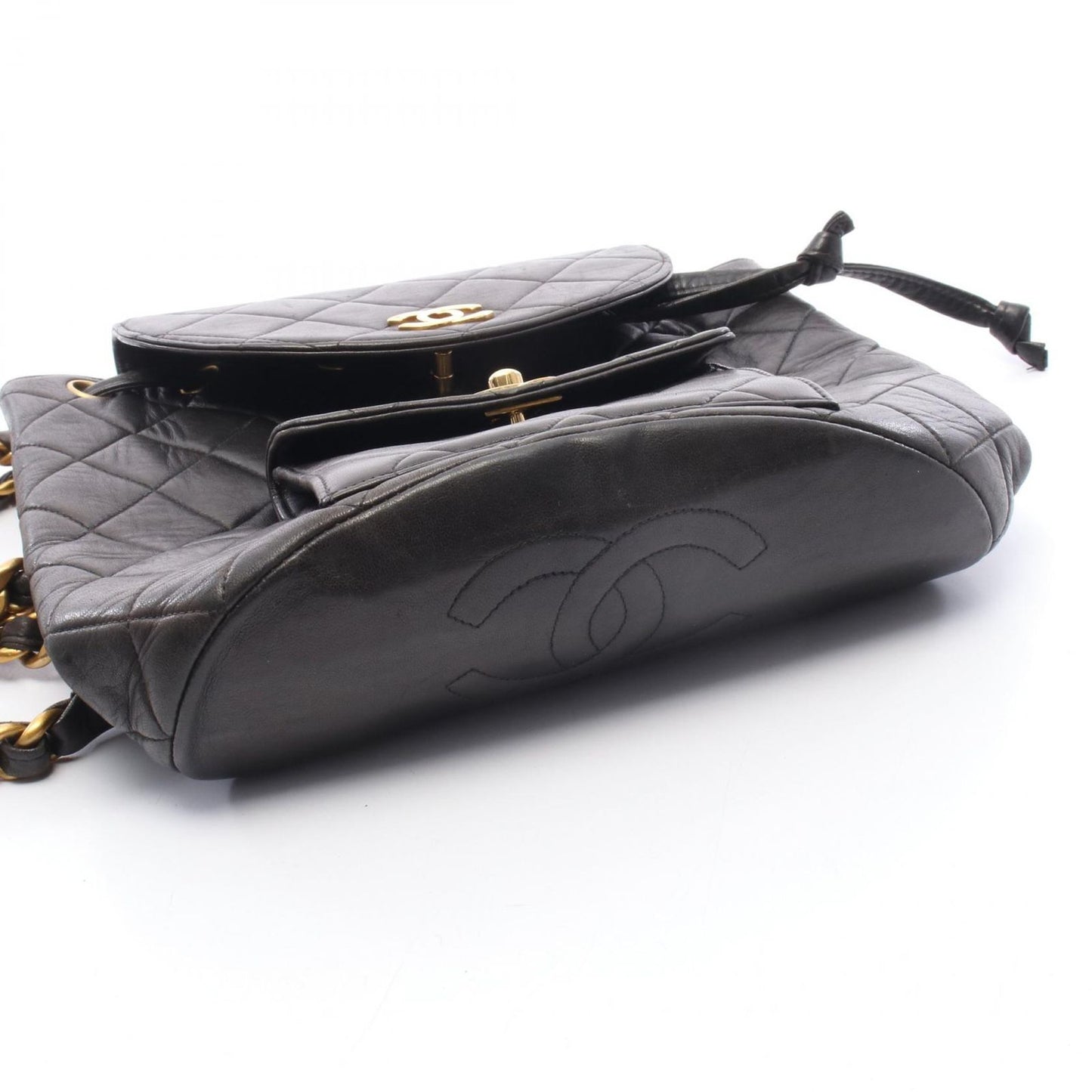 Chanel Backpack Quilted Black Lambskin Double Turnlock Chain — view 8
