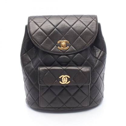 Chanel Backpack Quilted Black Lambskin Double Turnlock Chain