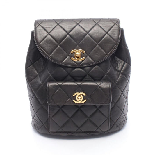 Chanel Backpack Quilted Black Lambskin Double Turnlock Chain