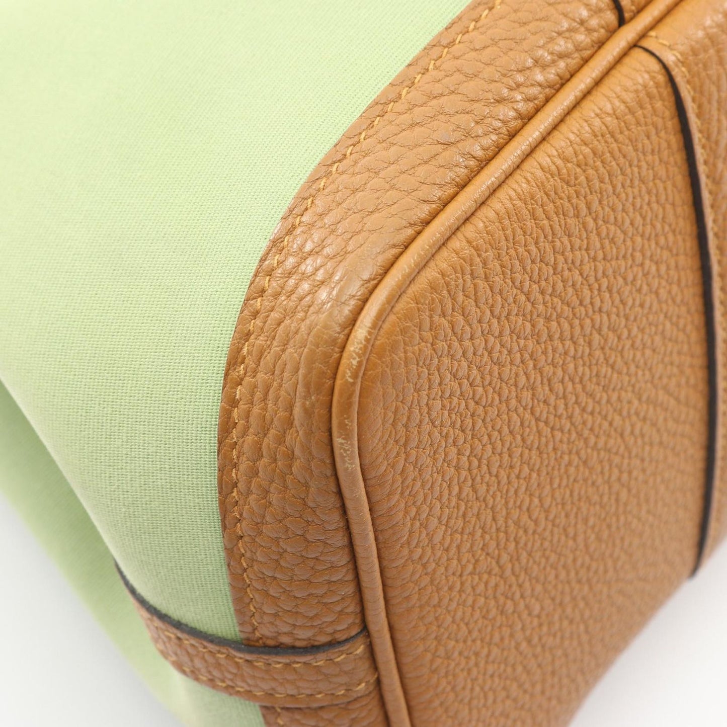 Hermes Tote Garden Party TPM Vert Cricket Ocher Leather Canvas — view 6