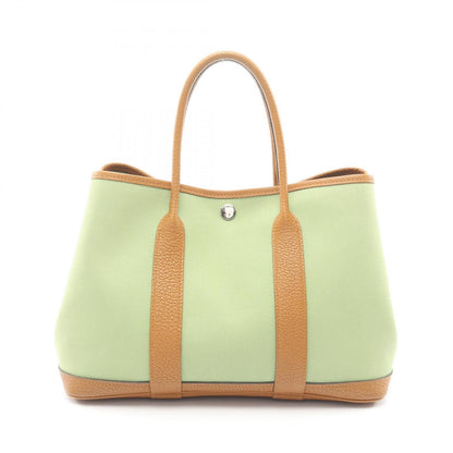 Hermes Tote Garden Party TPM Vert Cricket Ocher Leather Canvas