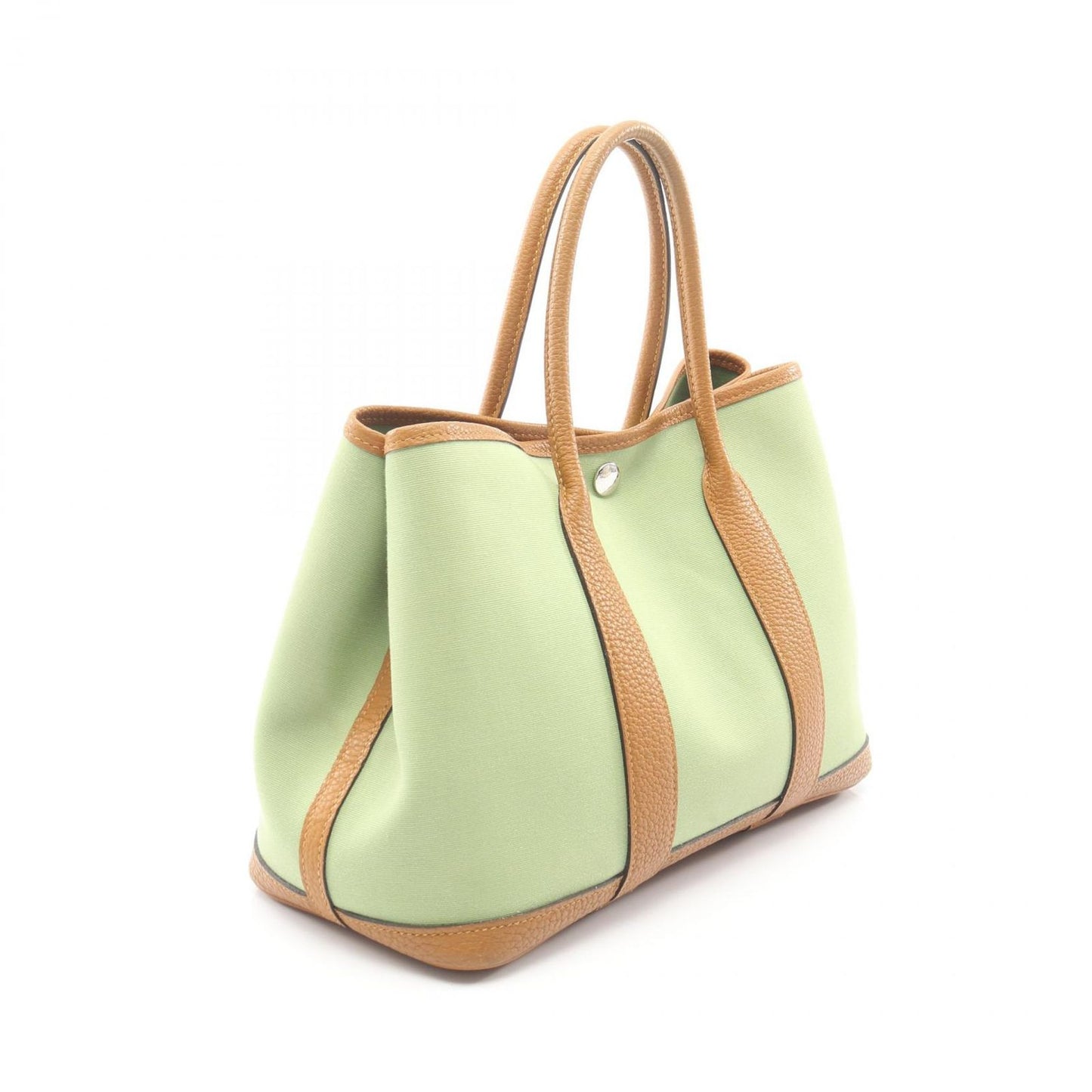Hermes Tote Garden Party TPM Vert Cricket Ocher Leather Canvas — view 2