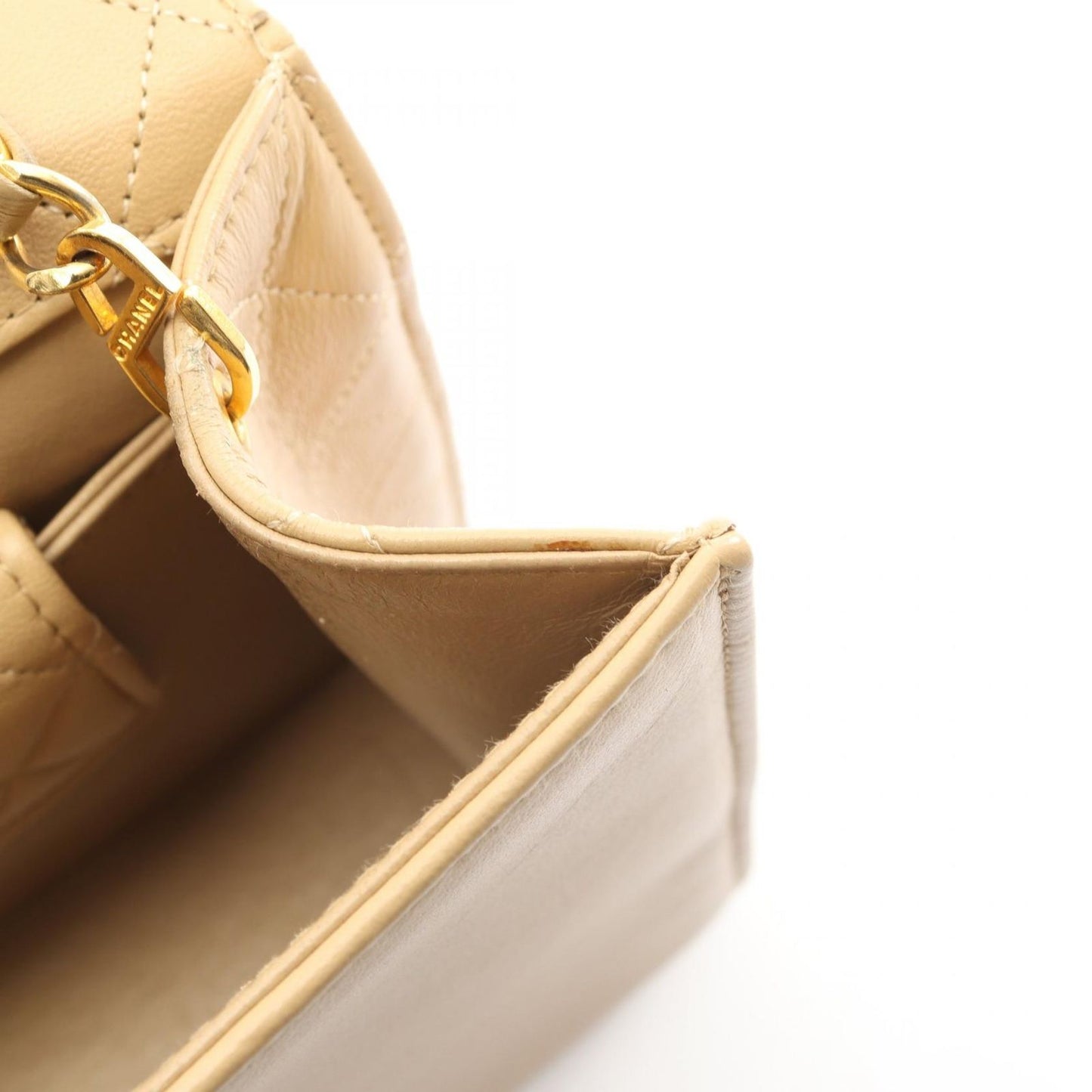Chanel Shoulder Bag Quilted Vintage Beige Lambskin Chain — view 7