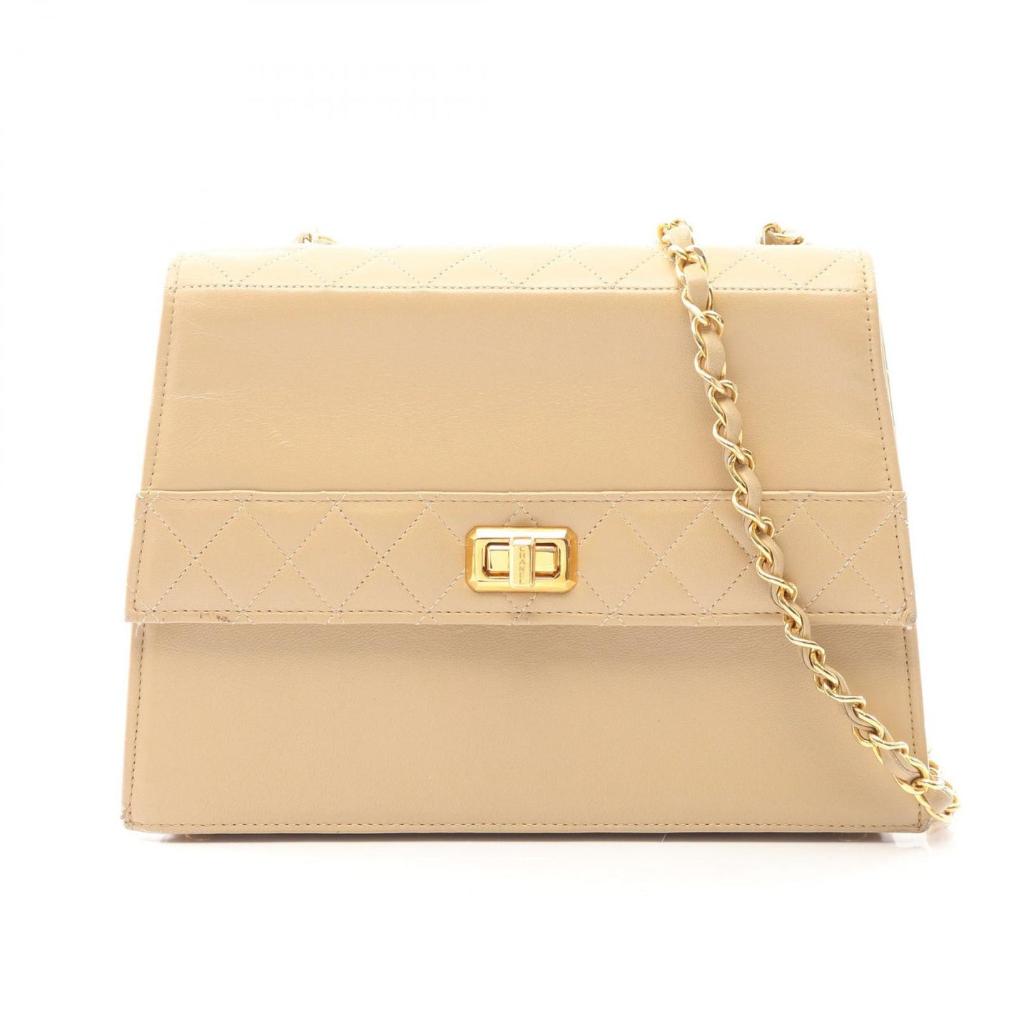 Chanel Shoulder Bag Quilted Vintage Beige Lambskin Chain