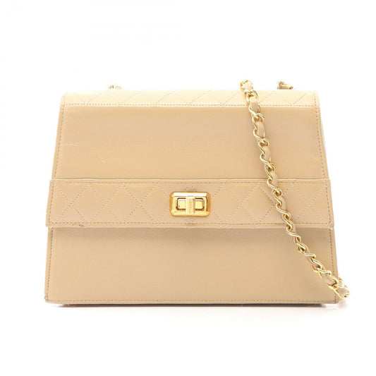 Chanel Shoulder Bag Quilted Vintage Beige Lambskin Chain