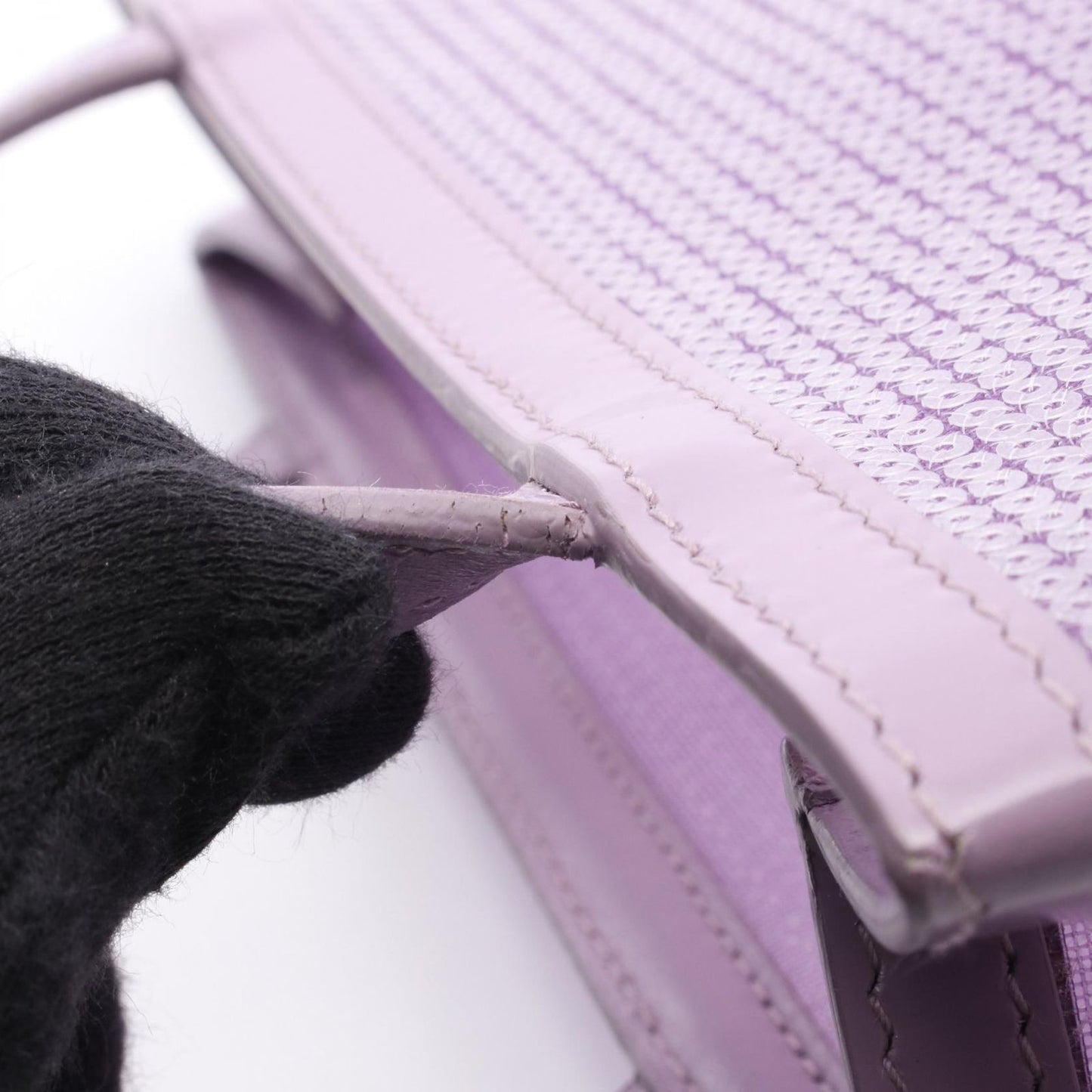 Prada Tote Rete Paillettes Sequin Lavender Leather Small Mesh — view 9