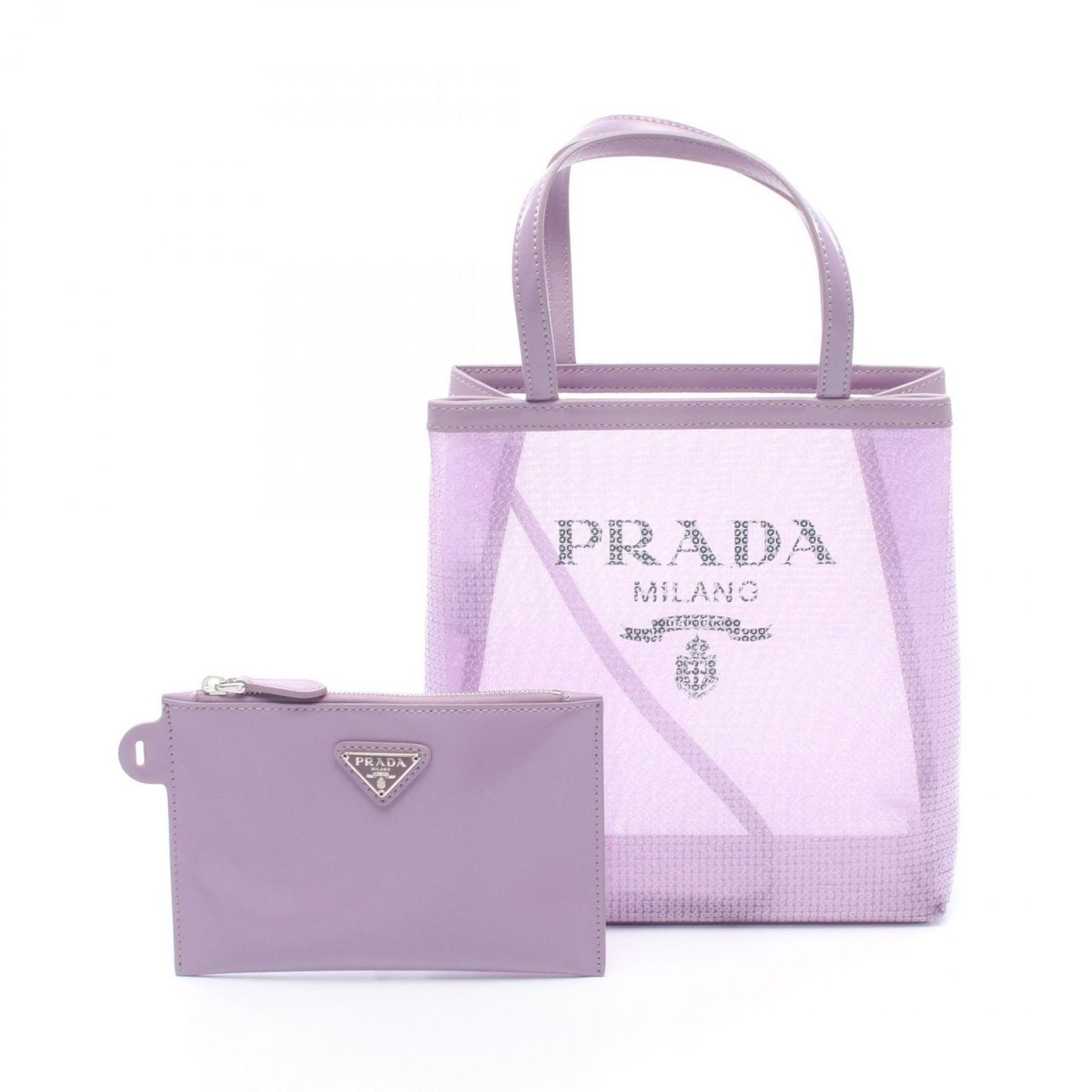Prada Tote Rete Paillettes Sequin Lavender Leather Small Mesh