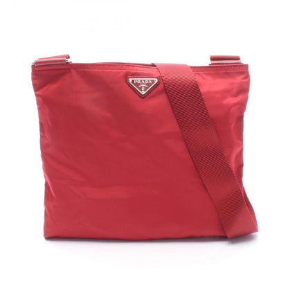 Prada Shoulder Bag Triangle Logo Red Nylon Leather