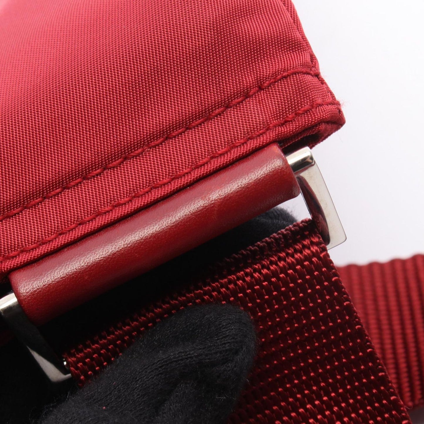 Prada Shoulder Bag Triangle Logo Red Nylon Leather — view 5