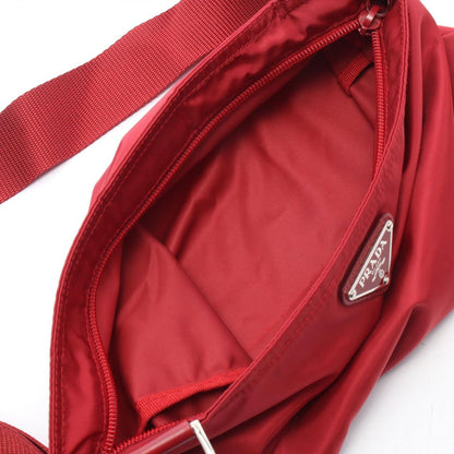 Prada Shoulder Bag Triangle Logo Red Nylon Leather — view 3