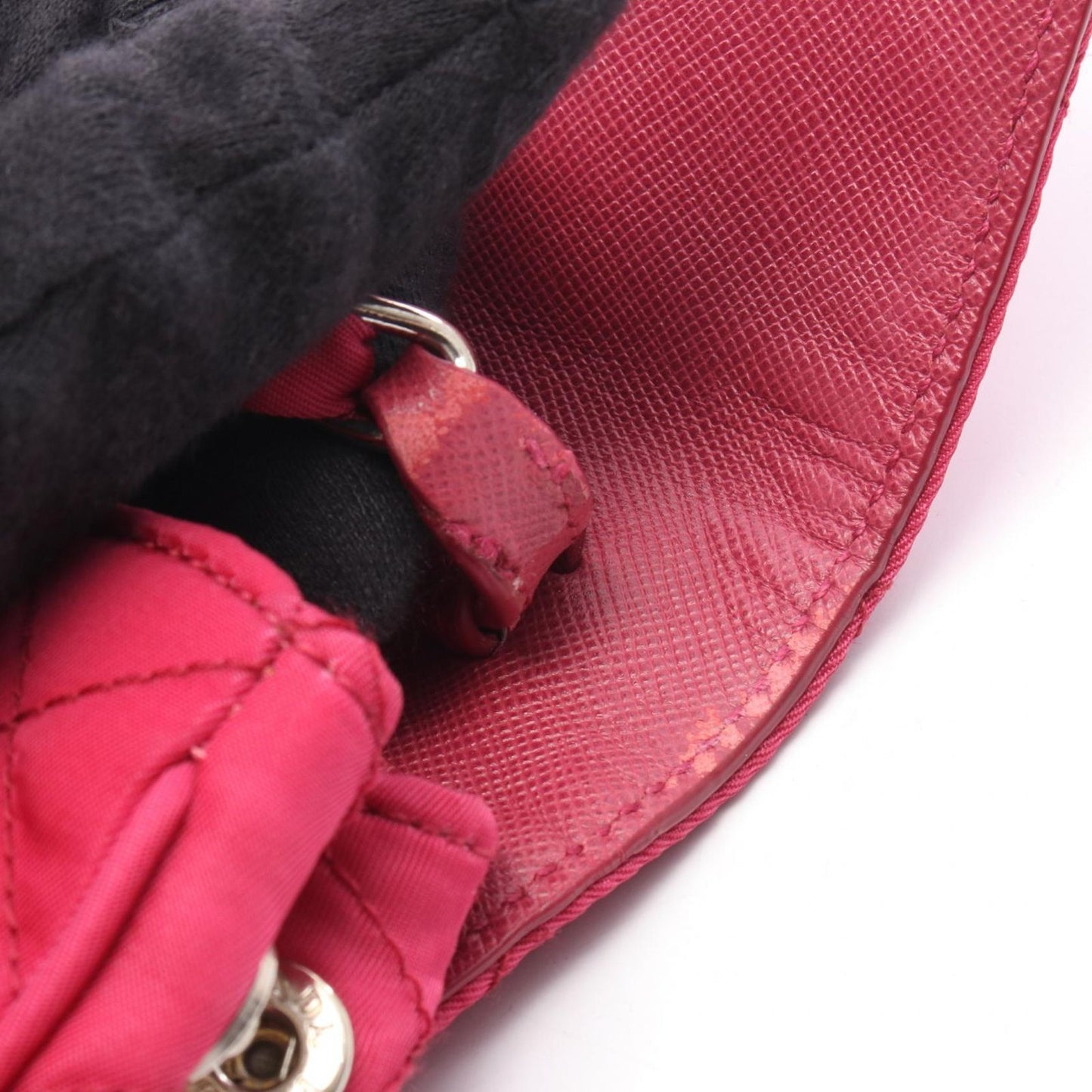 Prada Shoulder Bag Tessuto Impuntu Magenta Nylon Leather Quilted Chain — view 7