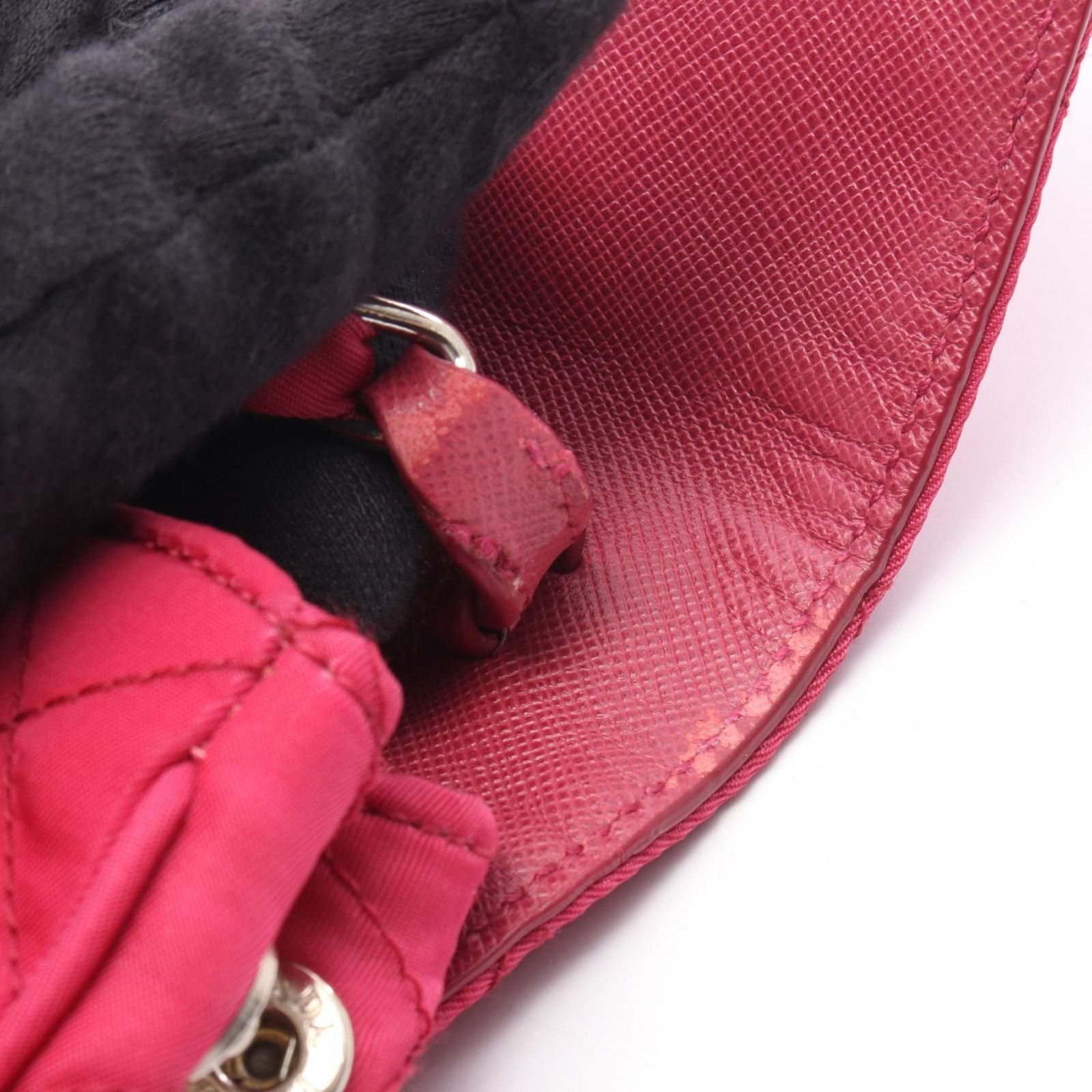 Prada Shoulder Bag Tessuto Impuntu Magenta Nylon Leather Quilted Chain — view 7