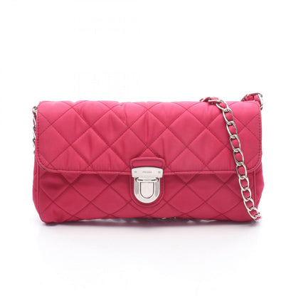 Prada Shoulder Bag Tessuto Impuntu Magenta Nylon Leather Quilted Chain