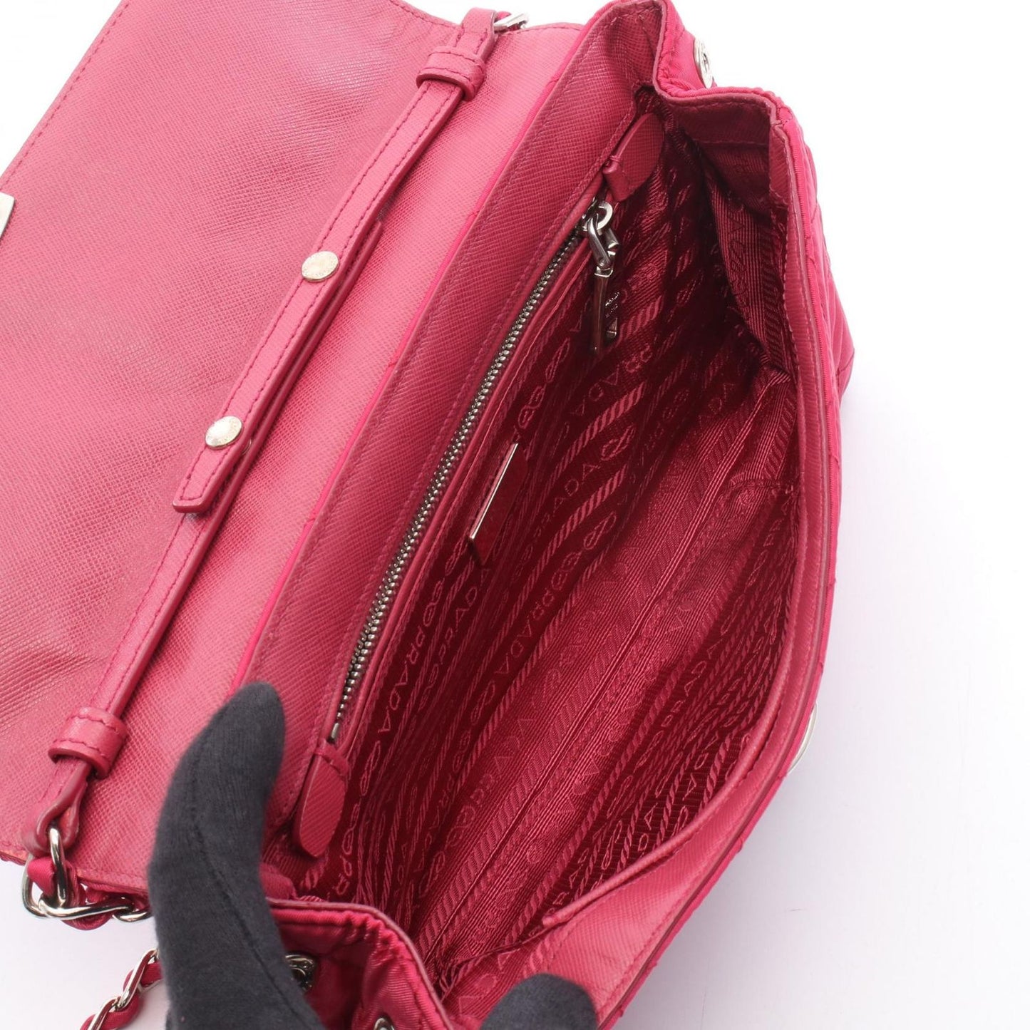 Prada Shoulder Bag Tessuto Impuntu Magenta Nylon Leather Quilted Chain — view 3