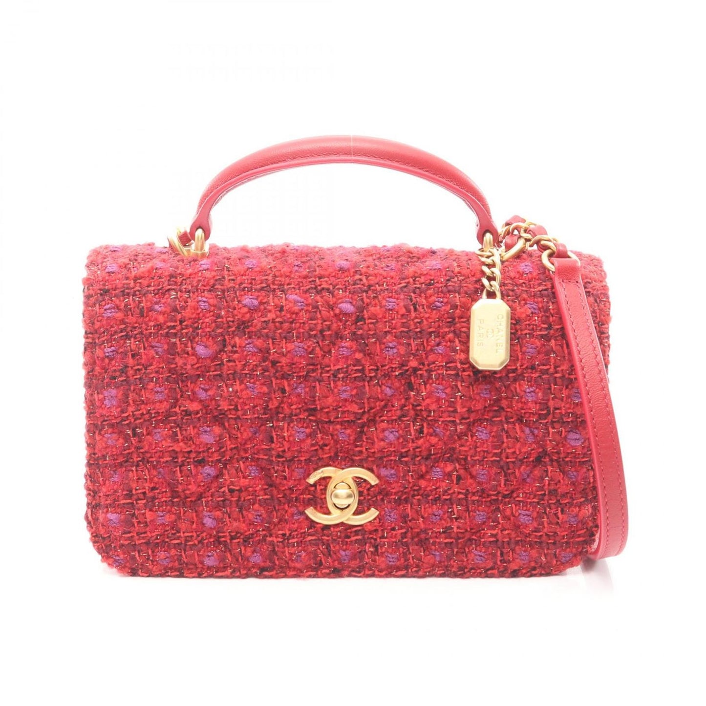 Chanel Shoulder Bag Quilted Mini 2-Way Red Fabric Leather Chain