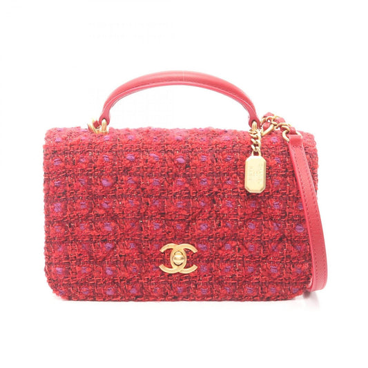 Chanel Shoulder Bag Quilted Mini 2-Way Red Fabric Leather Chain