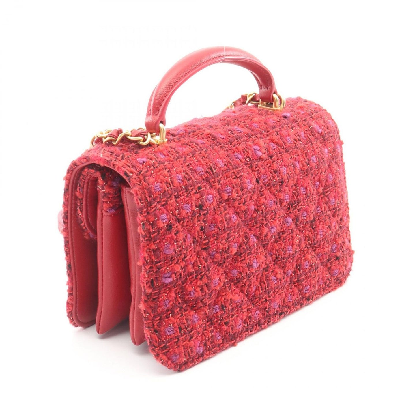 Chanel Shoulder Bag Quilted Mini 2-Way Red Fabric Leather Chain — view 2