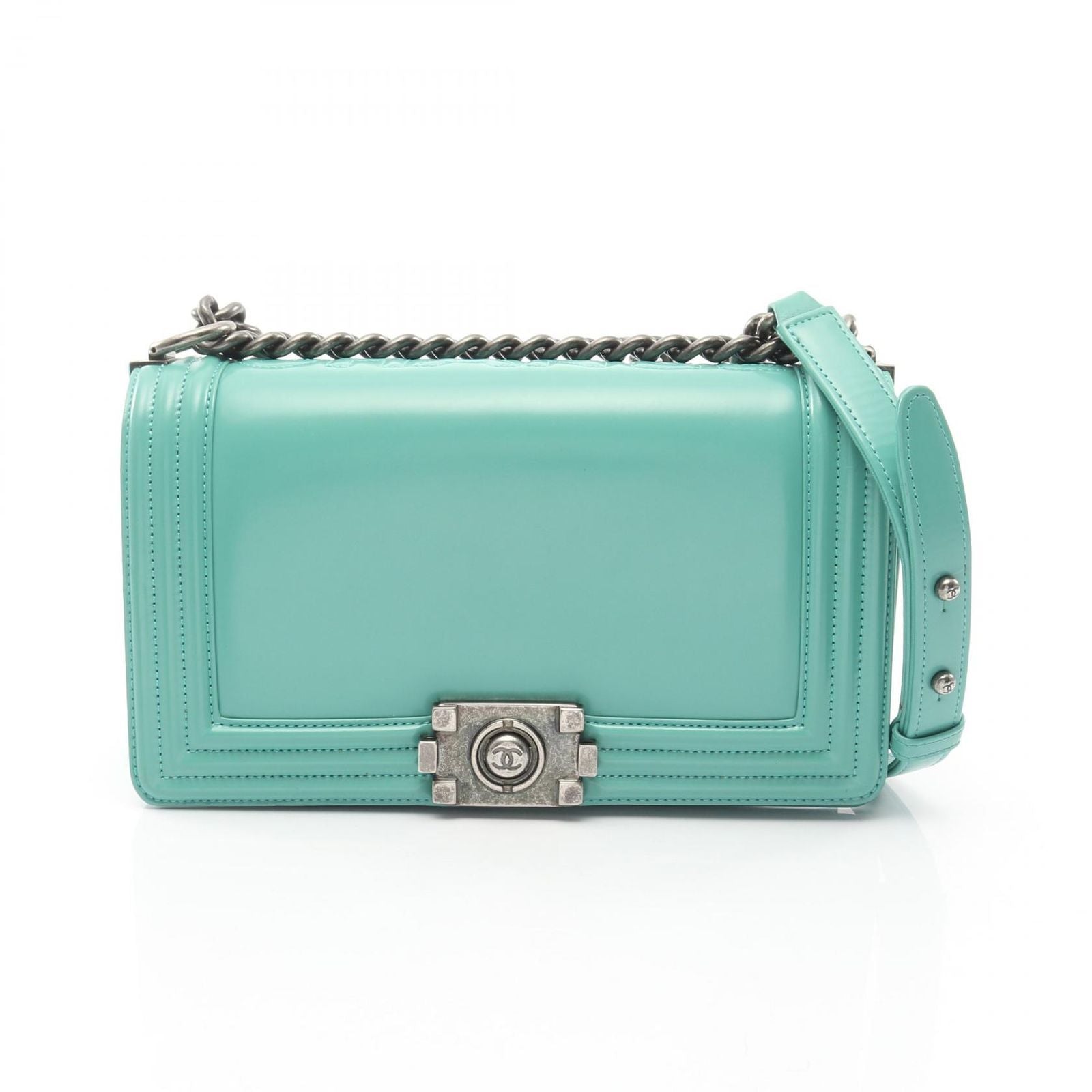 Chanel Shoulder Bag Emerald Green Leather Chain