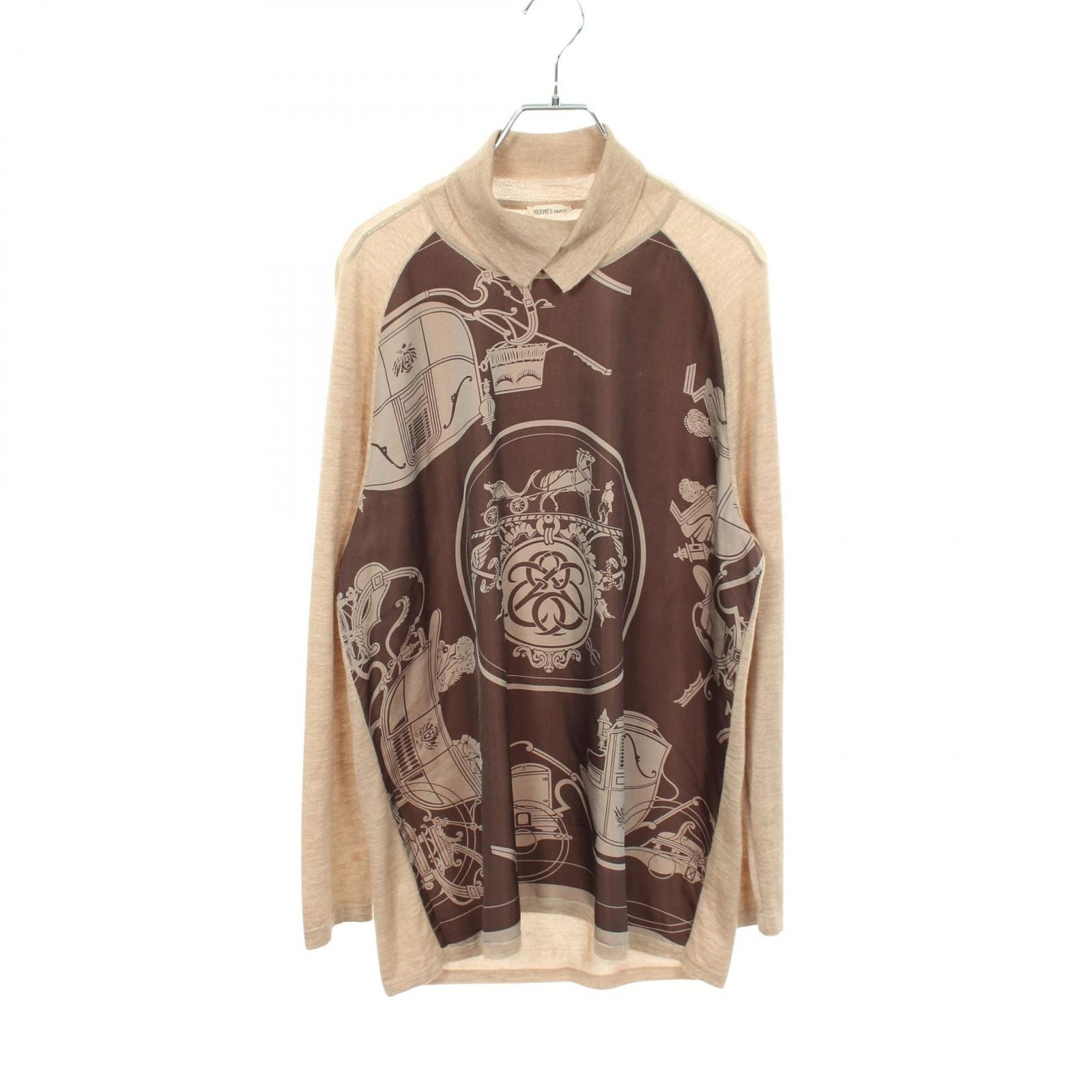 Hermes Knit Twill Lane Exlibris Contrast Turtleneck Silk Cashmere Top Sweater