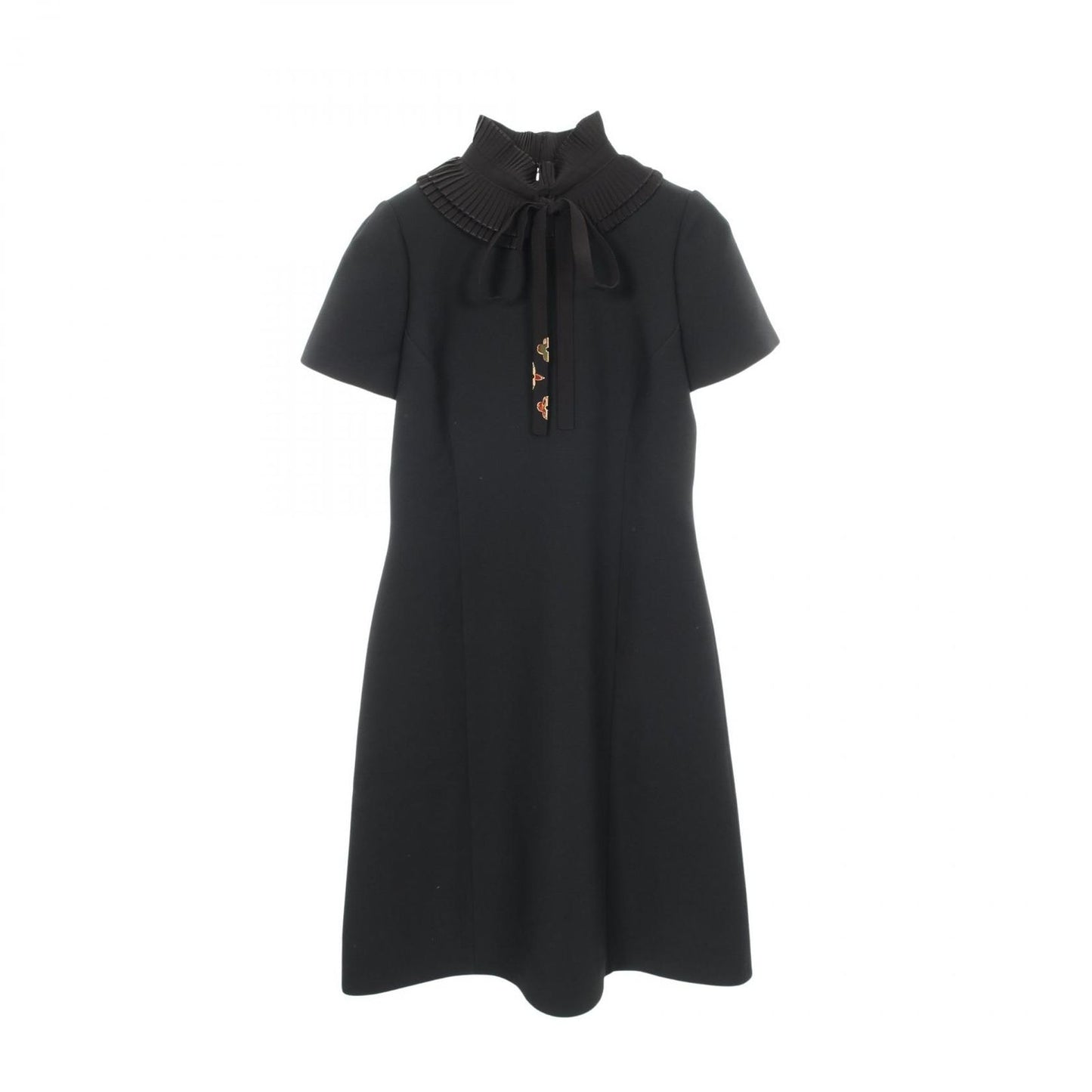 Louis Vuitton Dress Ruffle Color Black Wool Silk