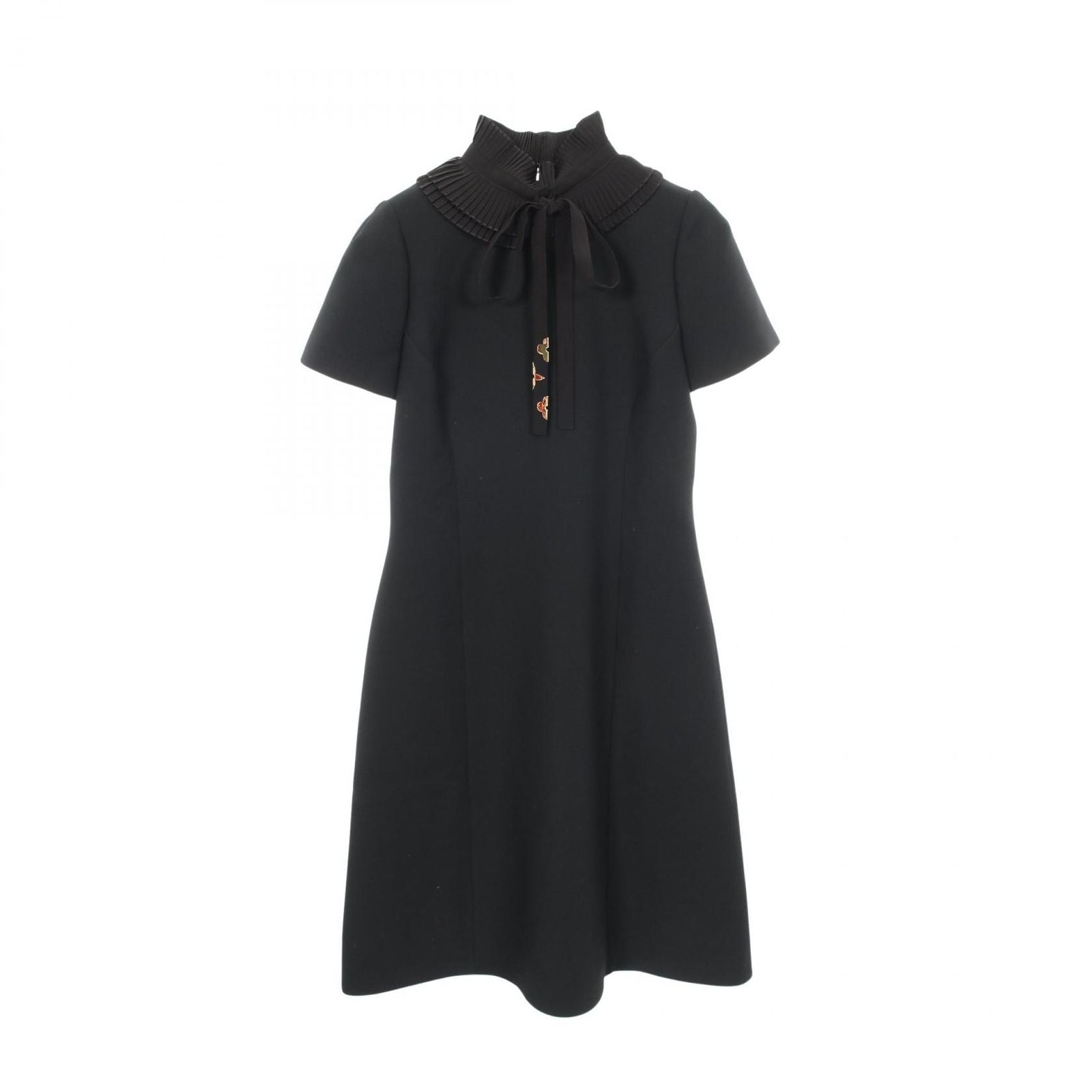 Louis Vuitton Dress Ruffle Color Black Wool Silk