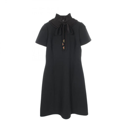 Louis Vuitton Dress Ruffle Color Black Wool Silk