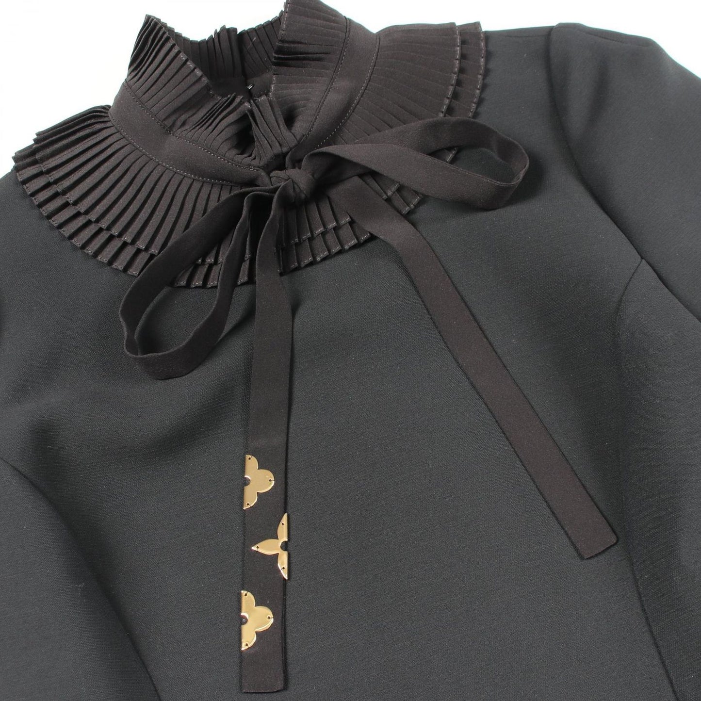 Louis Vuitton Dress Ruffle Color Black Wool Silk — view 7