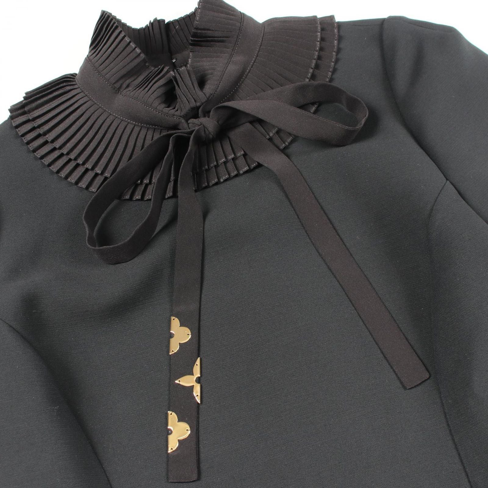 Louis Vuitton Dress Ruffle Color Black Wool Silk — view 7