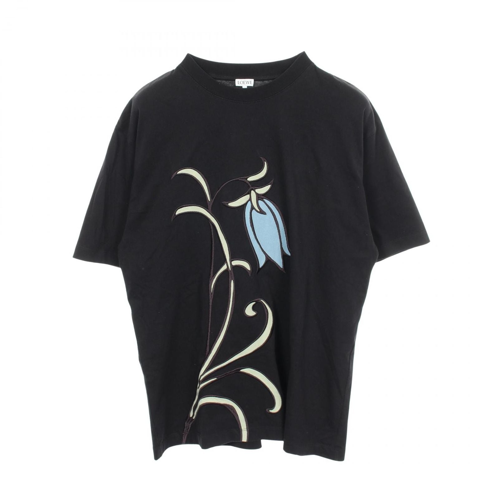 Loewe Short Sleeve T-Shirt Blue Bell Embroidery Black Cotton