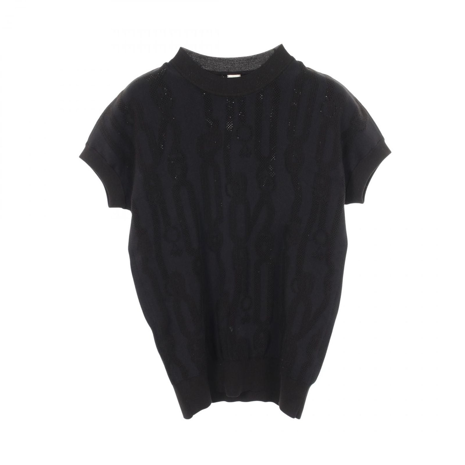 Hermes Knit Pal Flowy Remix Short Sleeve Dark Navy Rayon Silk Sweater