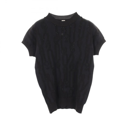 Hermes Knit Pal Flowy Remix Short Sleeve Dark Navy Rayon Silk Sweater