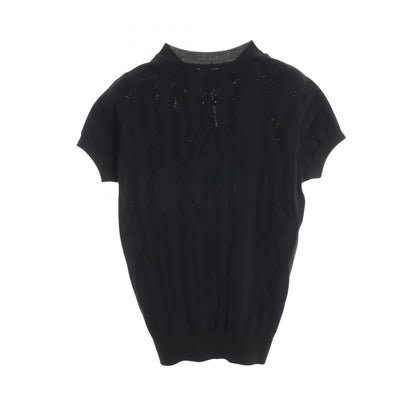 Hermes Knit Pal Flowy Remix Short Sleeve Dark Navy Rayon Silk Sweater — view 2