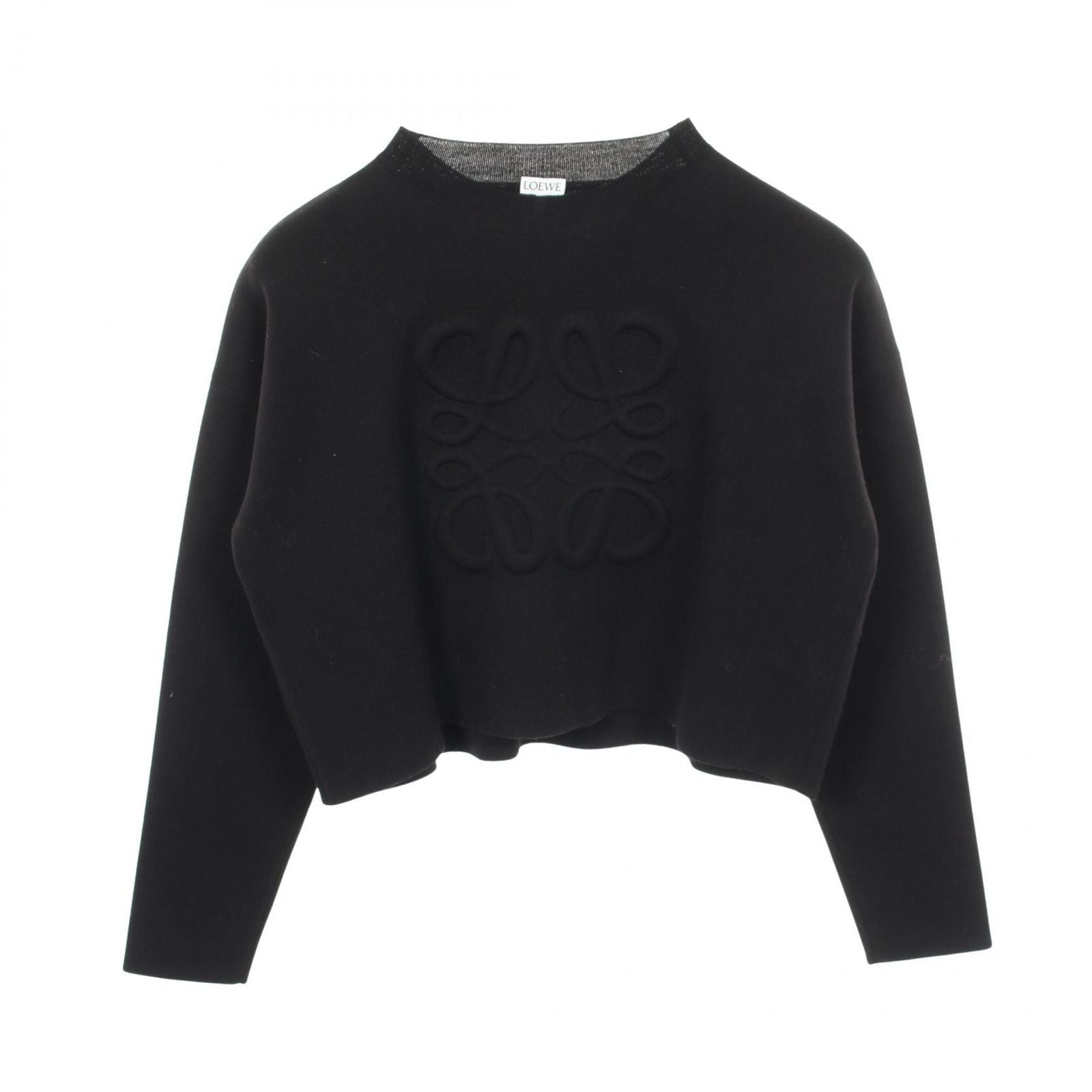 Loewe Knit Anagram Cropped Black Wool Sweater