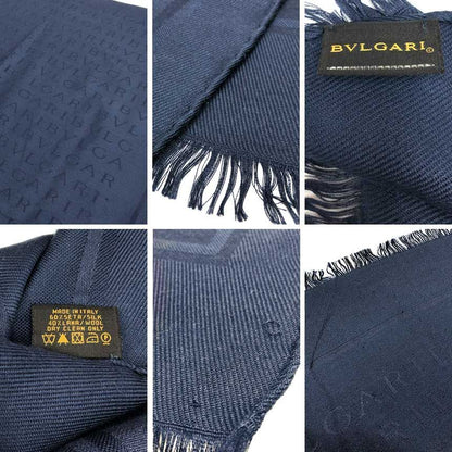 Bvlgari Logo Mania Shawl Silk Wool Navy Scarf — view 3